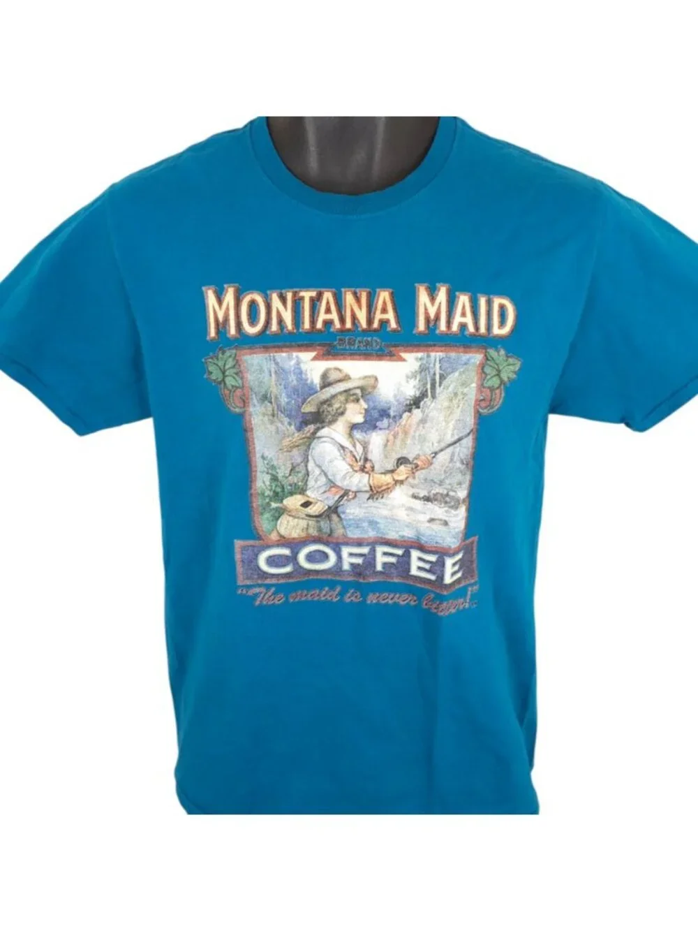 Montana Maid Coffee T Shirt Mens Size Small Blue Snack Tee